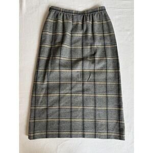 Vintage Pendleton Midi Skirt Straight Virgin Wool Gray/Tan Plaid 12 Tall USA